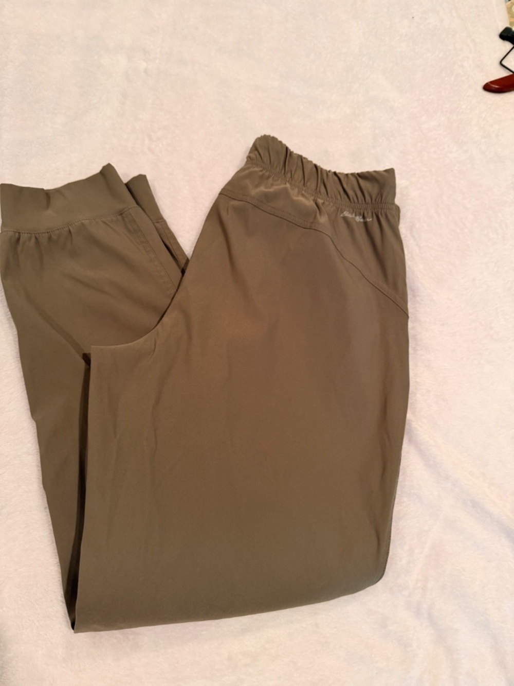 Eddie Bauer Joggers zip pockets Elastic waist & ankles 10 Olive khaki Gorp